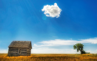 Small cabin field tree cloud - free sky wallpaper