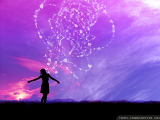 Woman field purple sky heart - dreamlike free wallpaper
