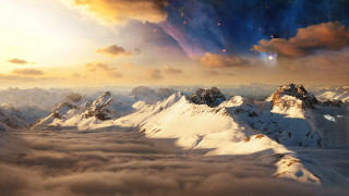 Mountain range clouds bright sky - a star in the sky free wallpaper