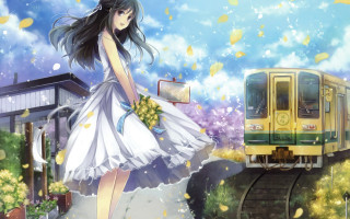 Woman white dress train track 2 - the track free wallpaper