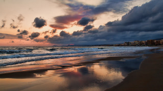 Beach waves sunset clouds city 2 - arthur b. carles free wallpaper