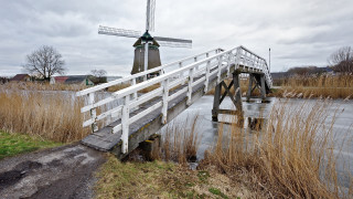 Windmill bridge water paths cloudy - a windmill free wallpaper