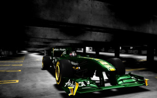 Green race car parking garage - yellow line free wallpaper