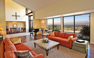 Living room couch piano window - open ceiling free wallpaper