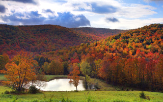 Lake trees fall mountains sunset - the fall season free wallpaper for desktop