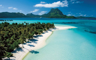 Beach palm trees mountain sky - fletcher martin free wallpaper