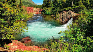 River forest waterfall autumn nature - a waterfall in the middle free wallpaper
