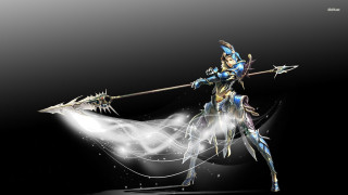 Woman blue outfit sword arrow - final free wallpaper