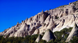 Mountain rocks trees landscape blue - side and trees free wallpaper
