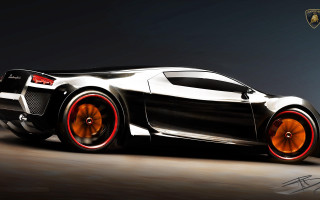 Black white car orange wheels - cgstudio free wallpaper