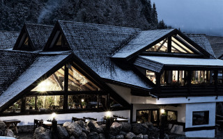 Snowy urban house windows lights - avgust černigoj free wallpaper