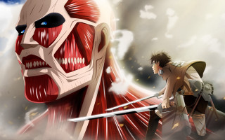 Man sword giant head eren - his hand and a man free wallpaper