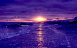Sunset ocean purple sky clouds - wave free wallpaper