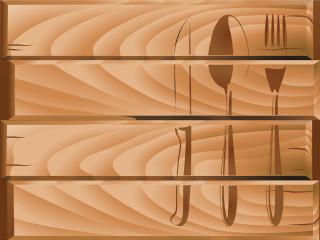 Wooden shelf knife fork spoon - dynamic composition free wallpaper