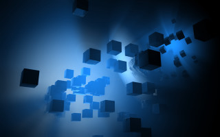 Blue cubes floating ambient occlusion - the ground behind them free wallpaper