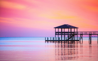 Pier gazebo ocean sunset pastel - pastel color palette free wallpaper