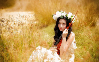 Woman violin flower crown autumn 2 - a flower crown free wallpaper