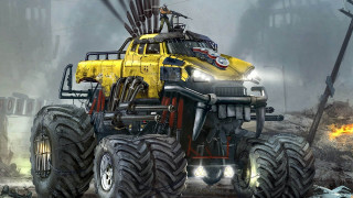 Yellow monster truck big tires - dieselpunk free wallpaper