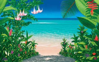 Tropical beach flower plant sky - vaporwave free wallpaper