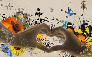 Heart hands flowers butterflies white - butterfly free wallpaper for desktop