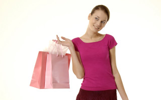 Woman pink shopping bag smile - american barbizon school free wallpaper for desktop