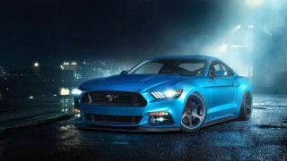 Blue mustang night fog planet - the hood free wallpaper for desktop