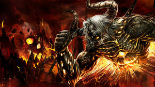 Demonic horns sword fire ember - in front free wallpaper