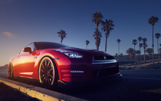 Red sports car palm trees 6 - the car free wallpaper for desktop