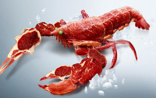 Lobster meat hyperrealism 3d render - a piece of meat free wallpaper