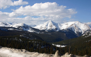 Snowy mountains blue sky clouds - bob ross free wallpaper