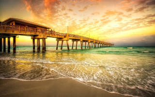 Pier beach sunset boat water - the water below free wallpaper