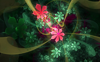 Fractal flower green leaves pink - pink center free wallpaper