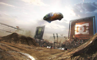 Monster truck flying dirt field - a monster truck free wallpaper