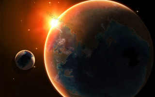 Planet star sun moon aurora - a planet and a star in the background free wallpaper