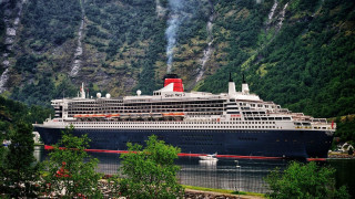 Cruise ship bay mountain forest - free ship wallpaper