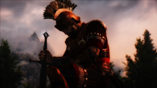 Man armor sword clouds outdoor - cinematic lighting free wallpaper