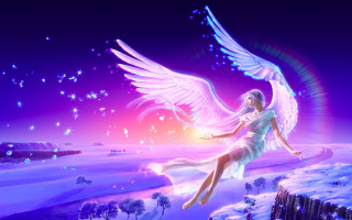 Woman flying angel wings snowy - a white angel free wallpaper