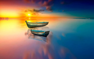 Boats sunset reflection mystical colors - the horizon free wallpaper
