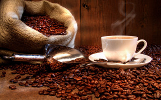 Coffee cup on beans sack - morning free wallpaper