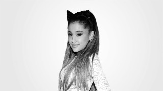 Girl cat ears black white 2 - grey background free wallpaper