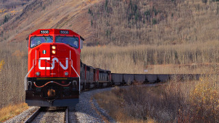Red train forest hillside tiltshift - carl walter liner free wallpaper