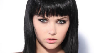 Black hair bangs photorealistic portrait - shaded free wallpaper