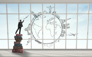 Man luggage window plane illustration 2 - illustration free wallpaper