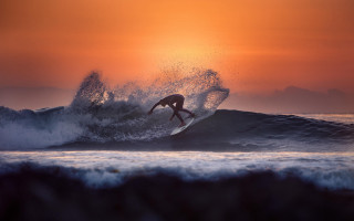 Surfer wave ocean sunset water - in the ocean free wallpaper