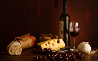 Wine bottle glass cheese grapes 2 - a bottle of wine free wallpaper