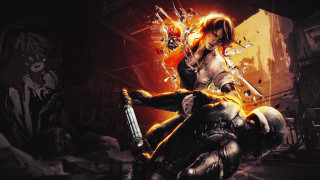 Woman gun knife skeleton cyberpunk - a gun and a knife free wallpaper