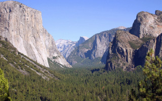 Mountain range valley forest lake - sense of awe free wallpaper