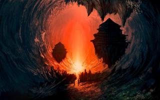 Cave fire man fantasy matte - the cave free wallpaper