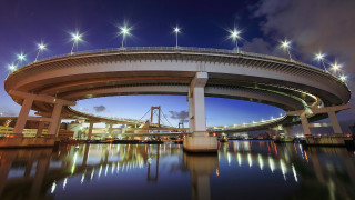 Bridge night city lights sky - a bridge in the middle free wallpaper