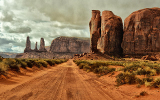 Desert dirt road rocks grass - rock and grass free wallpaper